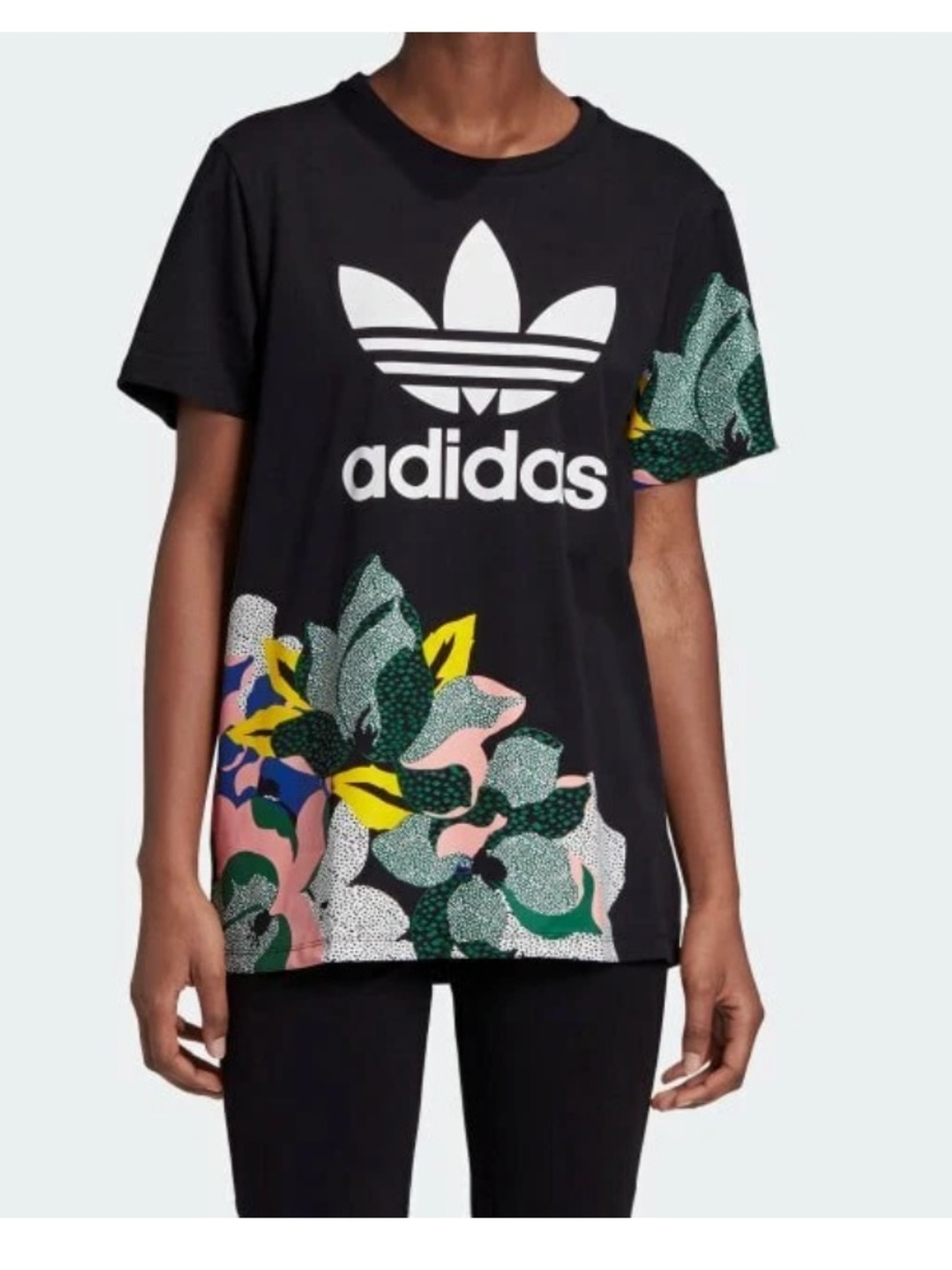 adidas x HER Studio London Floral T-Shirt Relaxed Fit Women's S Black Pink Tee